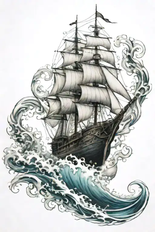 Mermaid Ship Sailing Through A Sea Waves