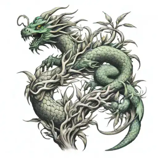 Oriental Dragon And Olive Tree Brazalet