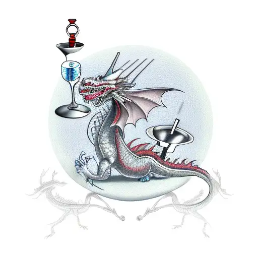 Cocktail In A Martini Glass With A Dragon In The Tall