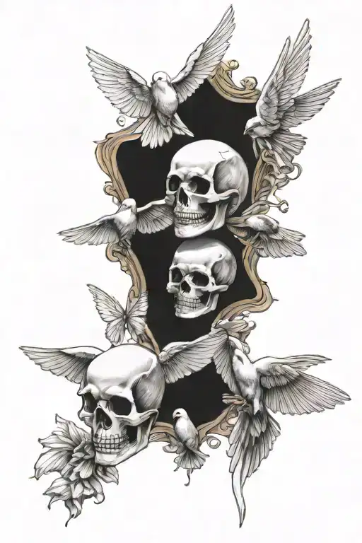 Doves Flying Caring Candy Skull