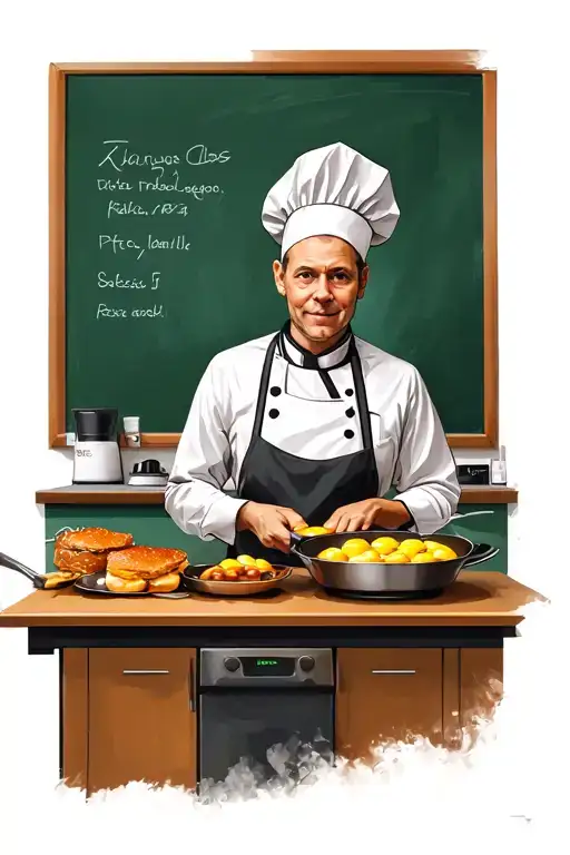 A Chef Cooking Eggs In A Teacher's Uniform In A Classroom