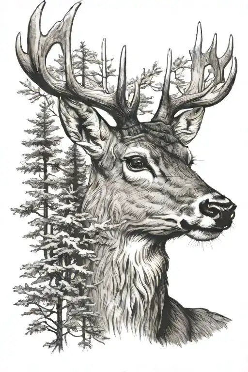 Deer Head With Trees