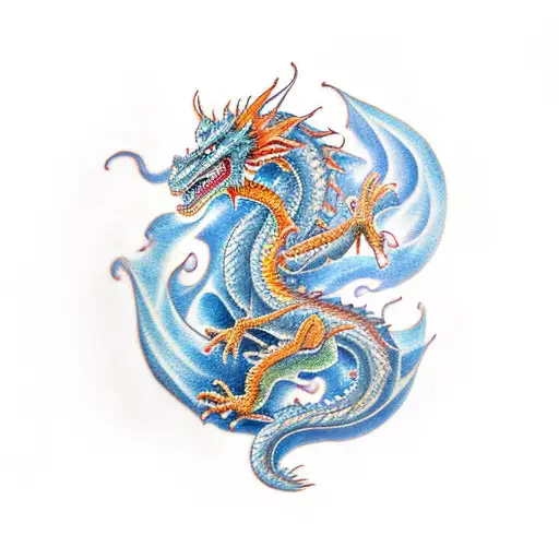 Downward Facing Dragon With Flame Clouds