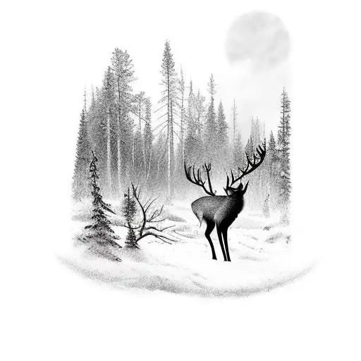 Finnish Forest Silhouette With Deer Wolf And Bear