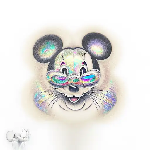 A Realistic Portrait Of Mickey Mouse Surrounded By Holographic Cats