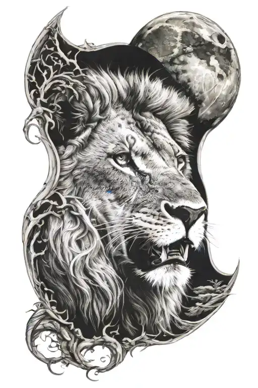 Roaring Lion Over Dark Savana Moon