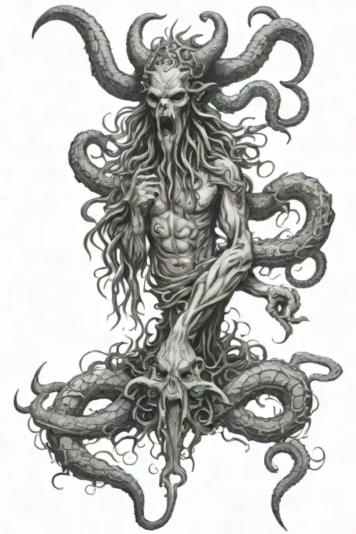 Baphomet Medusa And Cthulhu In Black Grey