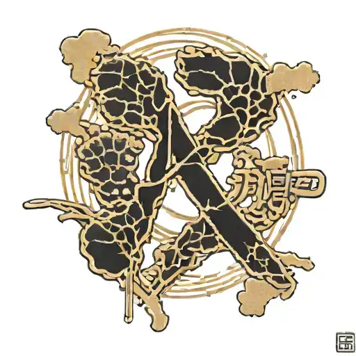 The Word 'Footprint' In Kanji Characters With Gold Marks On The Characters In A Kintsugi Style