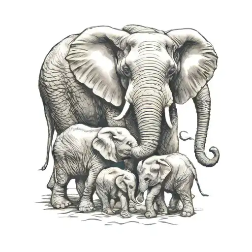 Mother Elephant Playing With Her 5 Baby Elephants