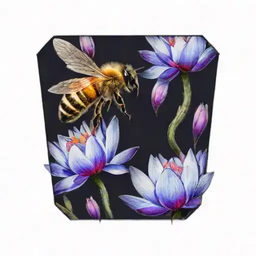 Honey Bee With A Lotus Flower