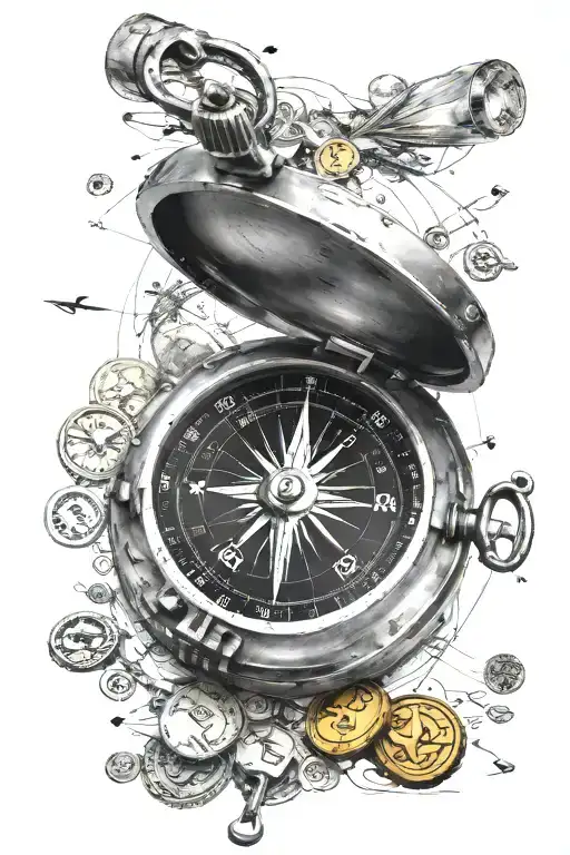 A Diy Compass Made Of Coins Pointing Towards A Mysterious Adventure