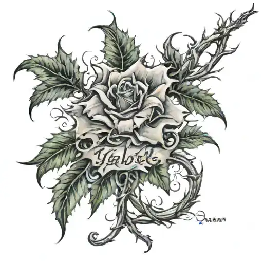 My Mother's Name Isabel Vertically With A Vine Of Thorns Coming Out Of The Skin Embracing The Name