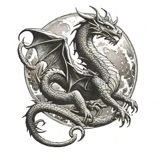 Dragon Reaching Up Towards The Moon