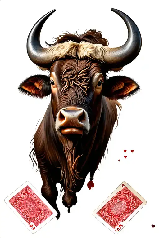 Simple Western Buffalo Head Surrounded By Cards And Leather