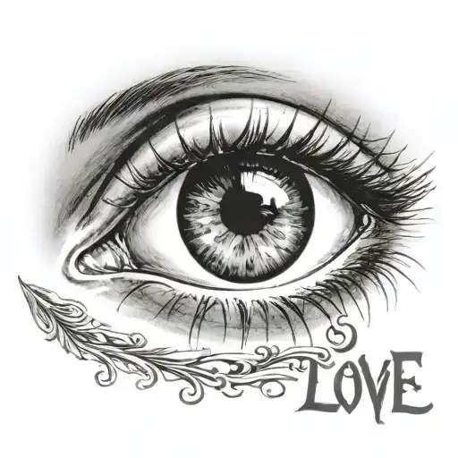 A Female Eye With Love Written Behind It