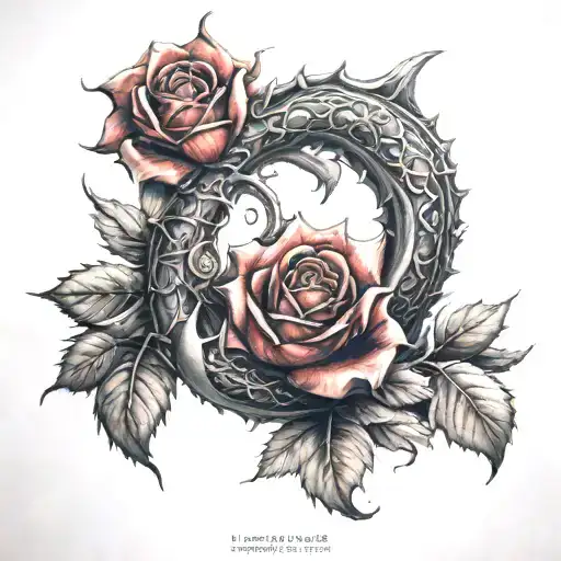 Red Rose Dragon And Crescent Moon