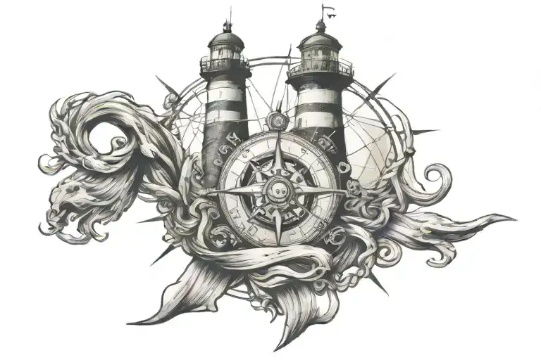 Lion Lighthouse Compass Anchor Sea Ship