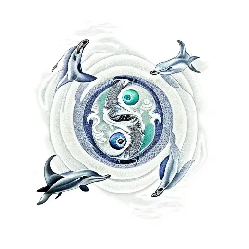 Yin Yang With A Dolphin And A Dragon