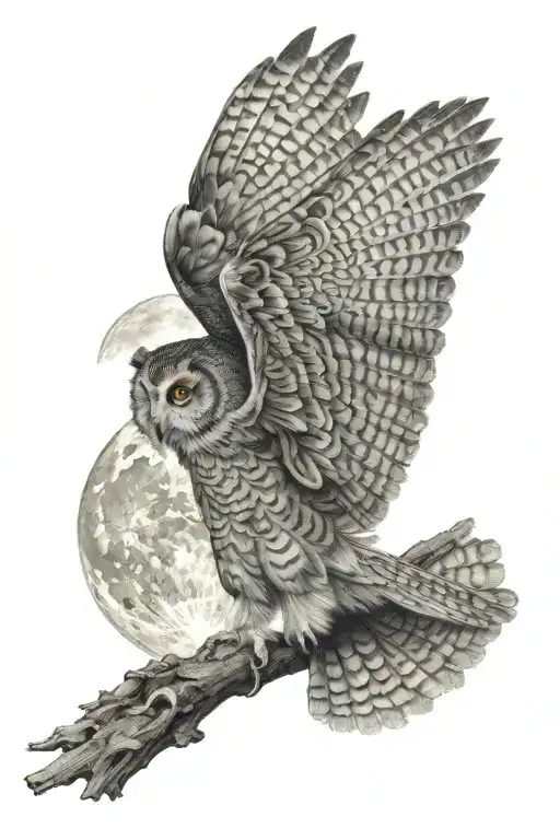 Owl Flying Below Moon