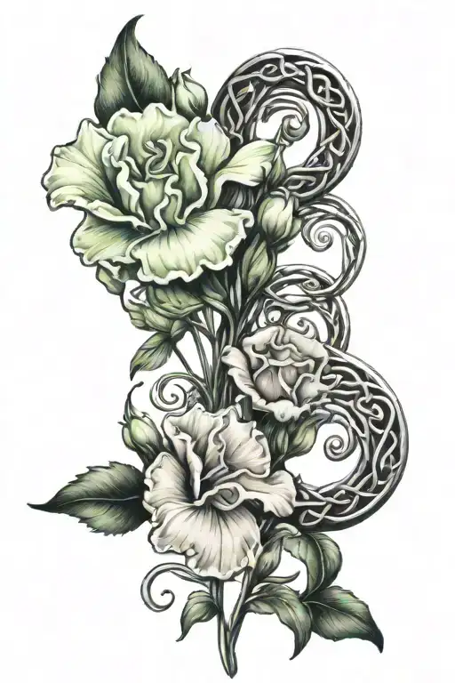 Carnation And Sweet Pea Flowers With Celtic Knot For Mother And Daughter
