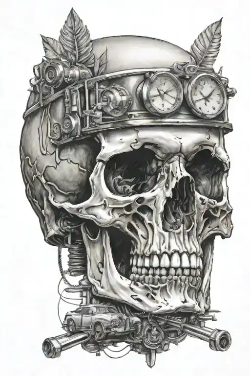 Realistic Skull With A Rolls Royce Car