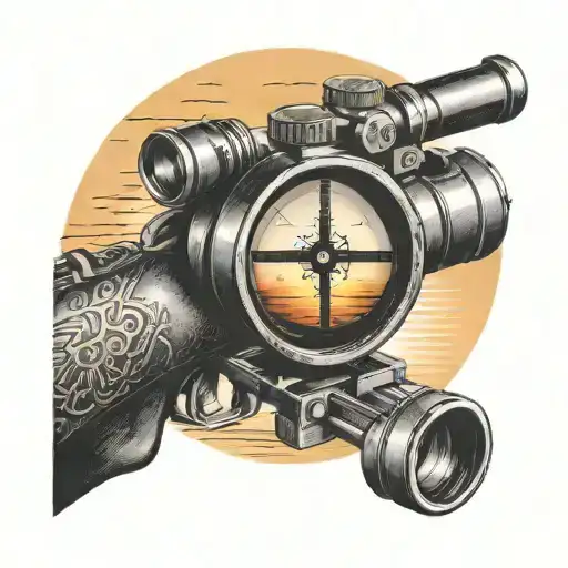 Rifle Scope Focused On A Sunset Background
