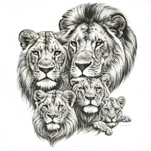 A Lion And A Father With His 3 Children