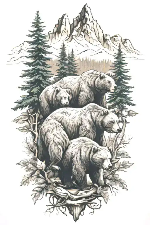 3 Bears With Trees And Mountains Inside Representing The Client's Love