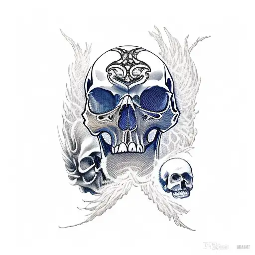 Full Back Skull With Raven In Eye