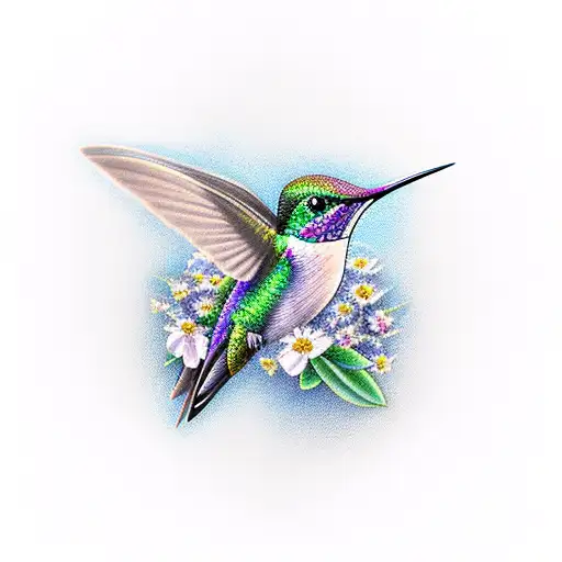Flowers With Hummingbird