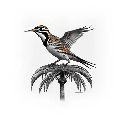 Western Meadowlark And Sabal Palm Tree