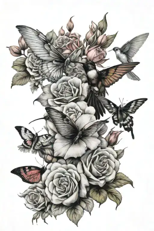 Roses Carnation Humming Bird Monarch Butterflies Flying