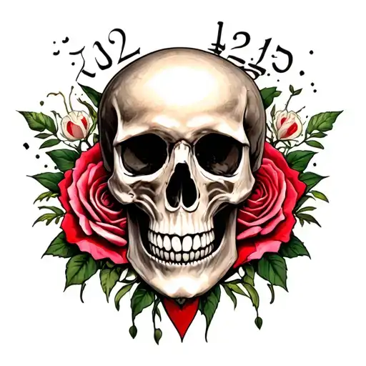 Skull Rose Date Heart Date Of Death