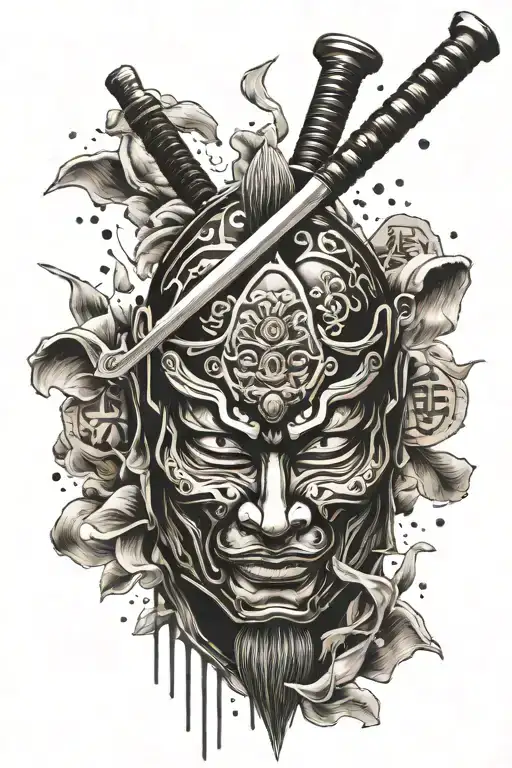 Samurai Mask With A Sword Of Money Raining