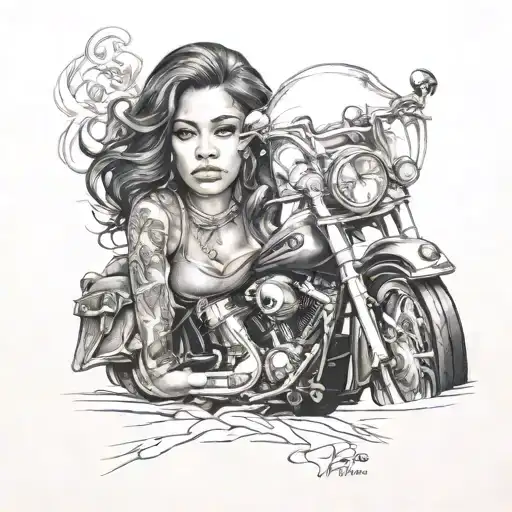 Chicano Girl Portrait With A Harley Street Glide
