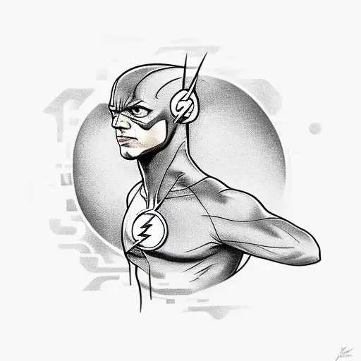 The Flash Running Through A Forest Of Green Arrows In Black-grey Style