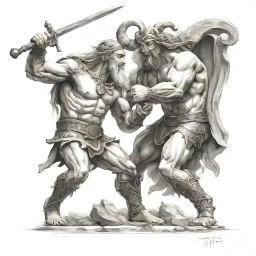 Tyr Norse God And Aries Greek God Fighting