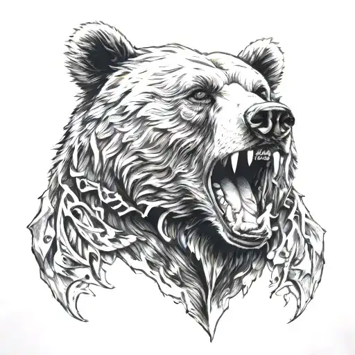 A Bear With Daggers In Its Mouth And White Eyes