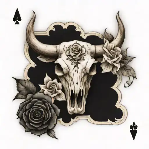 Ace Card With Flower And Bull Skull