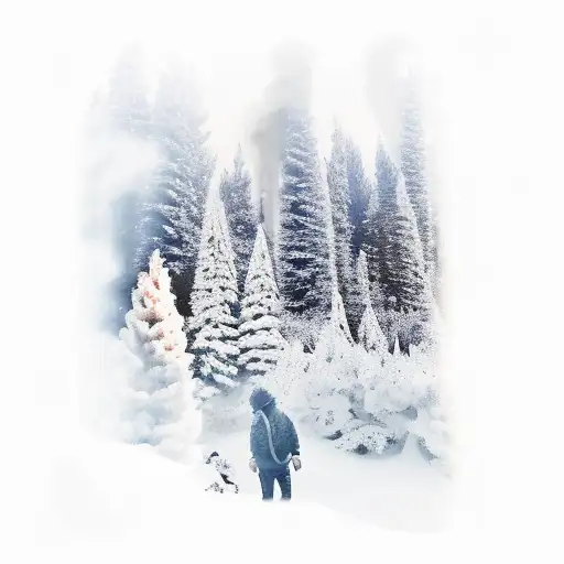 Pine Tree Back Ground With Camp Fire And Flying Hawk