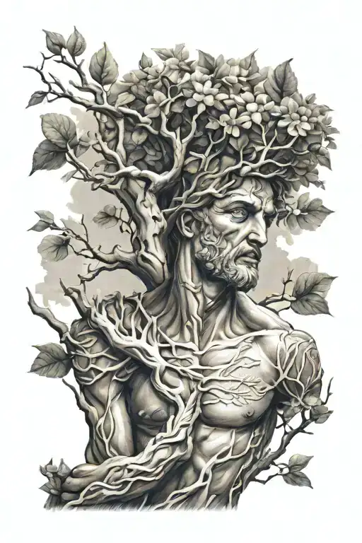 Greek God Arm Sleeve With Leafless Tree Growing Under