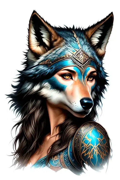 Woman Wolf Head Dress Warrior