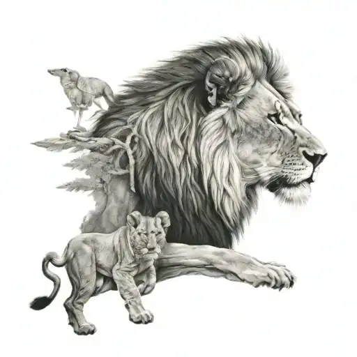 Lion Watching Over A Family