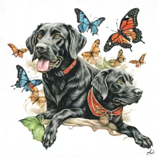 Black Labs With Italian Flag And Butterflies Fling