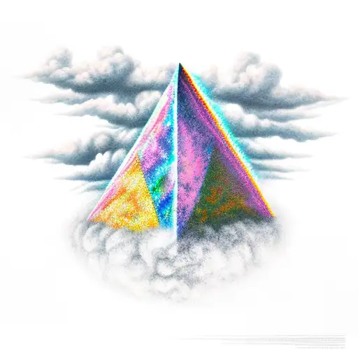 A Rainbow-colored Pyramid Head Emerging From A Stormy Cloud