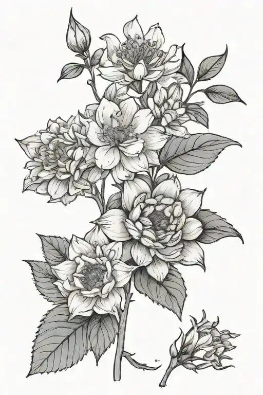 March June August Birth Flower Cottagecore Minimalist Drawing