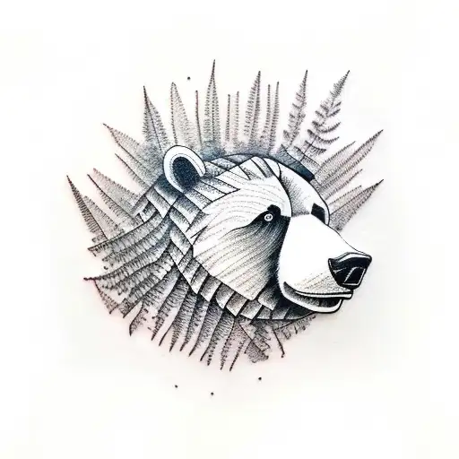 Bear Head With Ferns