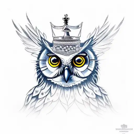 A Realistic Tattoo Of An Owl Wearing A Teacher's Hat And Holding A Chess Piece
