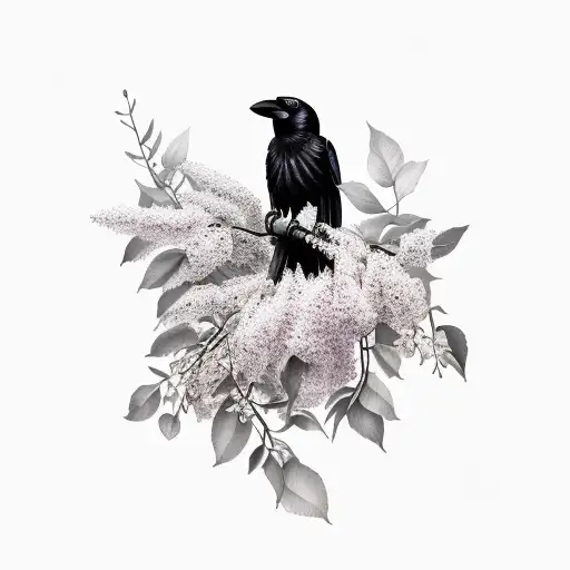 Crow With Lilacs
