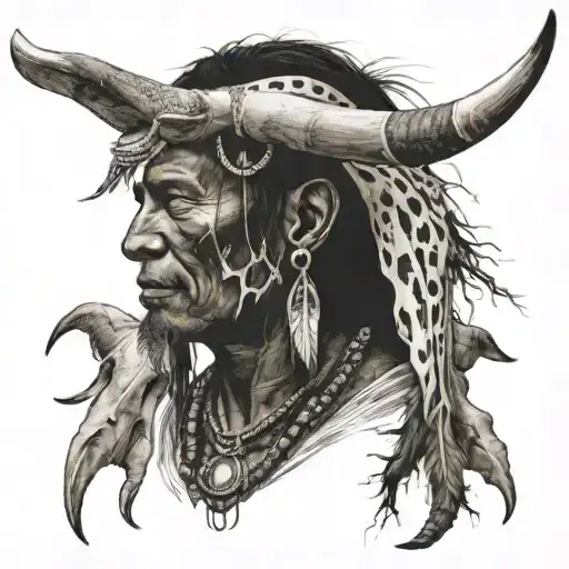 Tribe Leader Holding Longhorn Skull